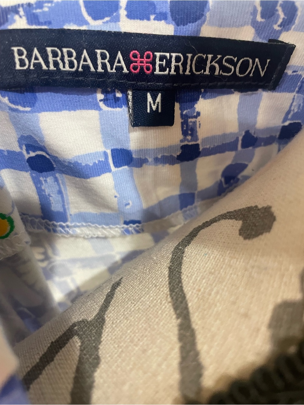 Barbara Erickson Blue Gingham Daisy Print Knit Dress Size Medium Coastal Chic - Picture 11 of 13